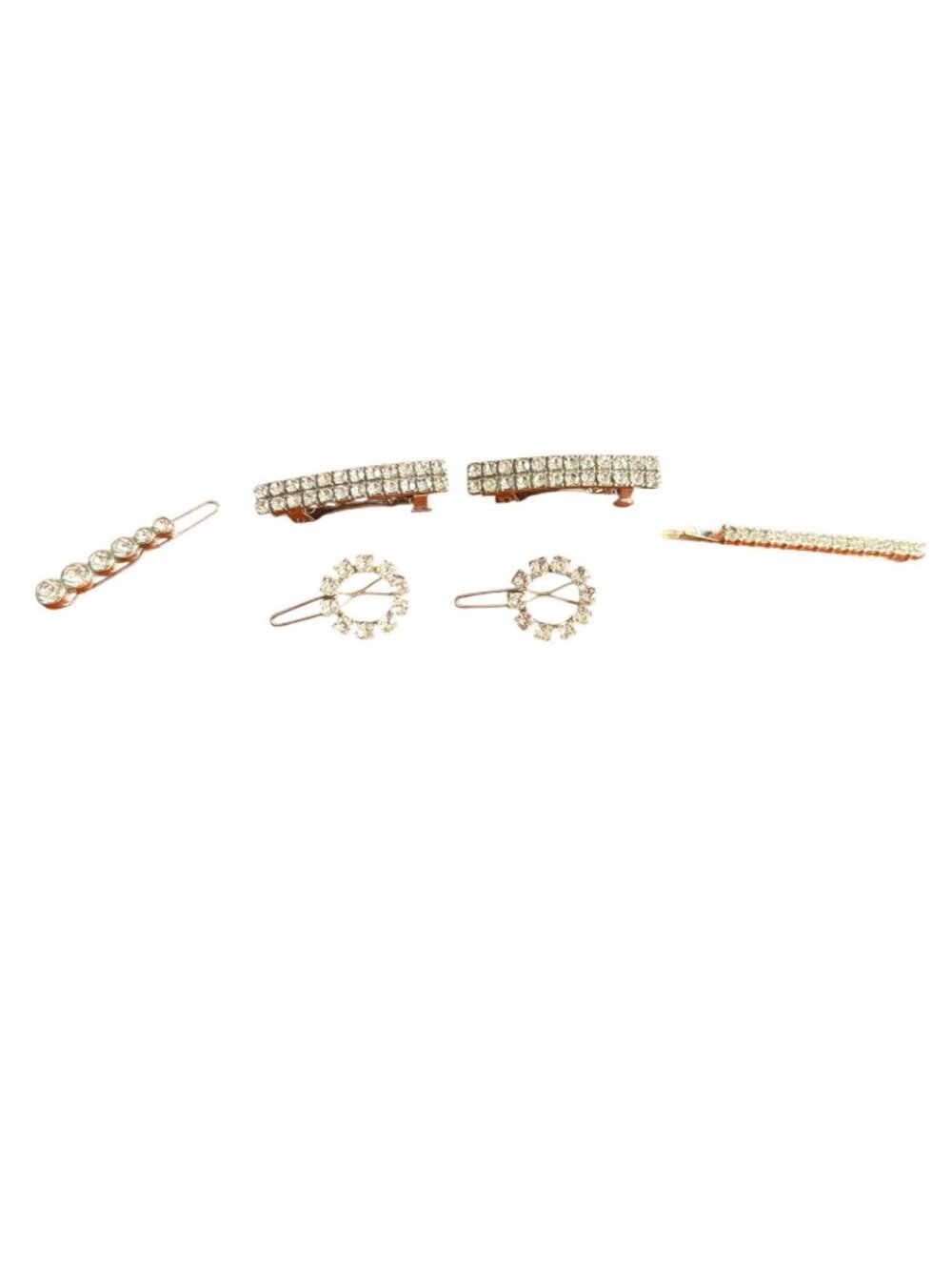 Lot Of 6 Vintage Rhinestone Hair Clips Barrettes Silver Tone Clear Rhinestones